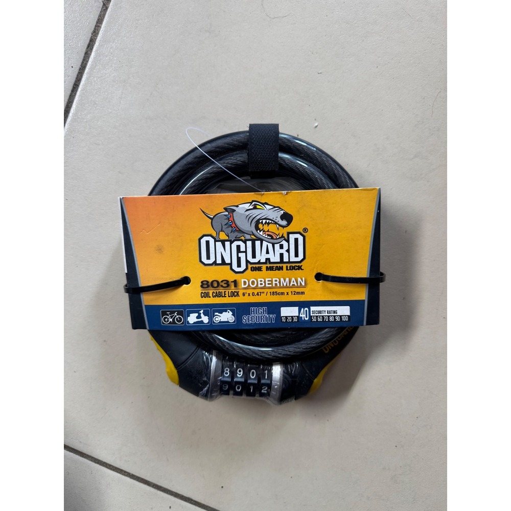 OnGuard 8031 Doberman 6ft x 12mm Combination Bike Coil Cable Lock Black Yellow‎